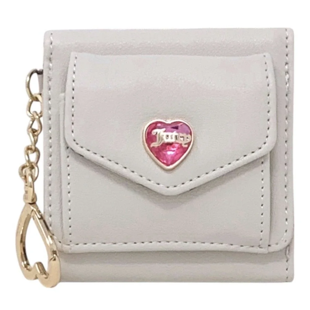 Juicy‎ Couture Pink Heart Logo Tri Fold Wallet Keychain Beige